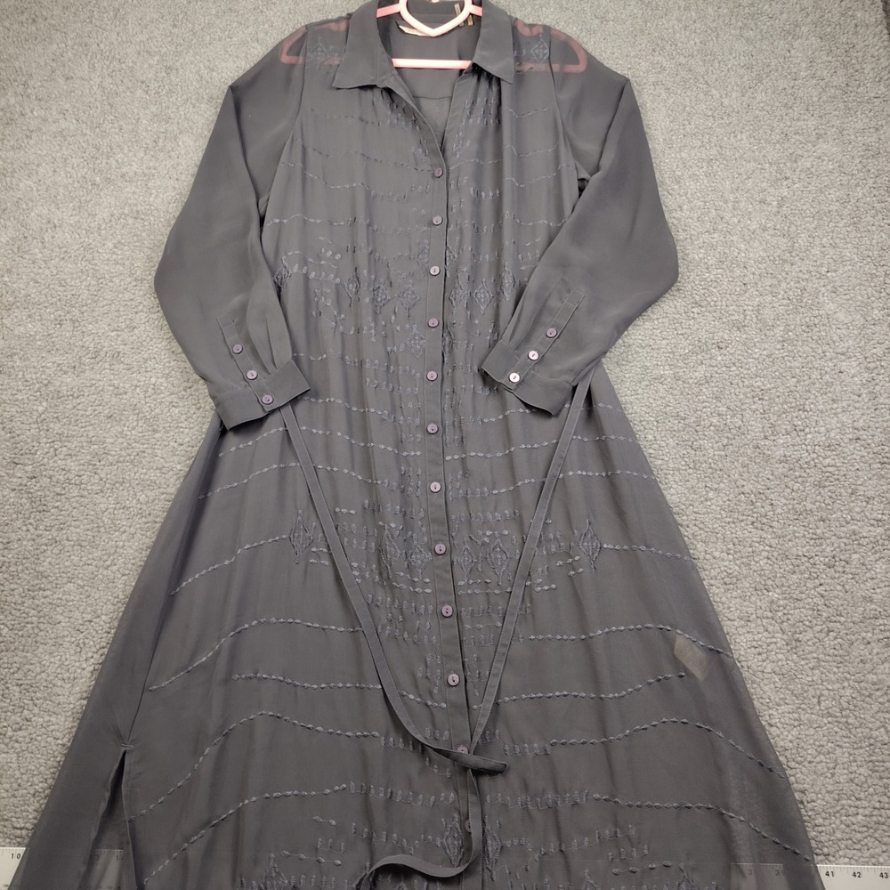 Soft Surroundings Maxi Dress Sz Medium Gray Embroider Sheer Whimsigoth Vampire